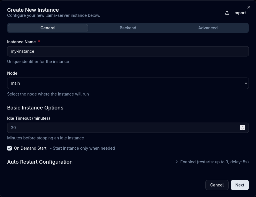 Create Instance Screenshot